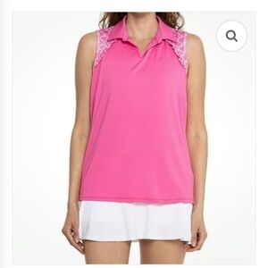 STELLA PARKER Polo Shirt Women Pink Golf Tennis Ruffle Raglan Sleeveless  NWT